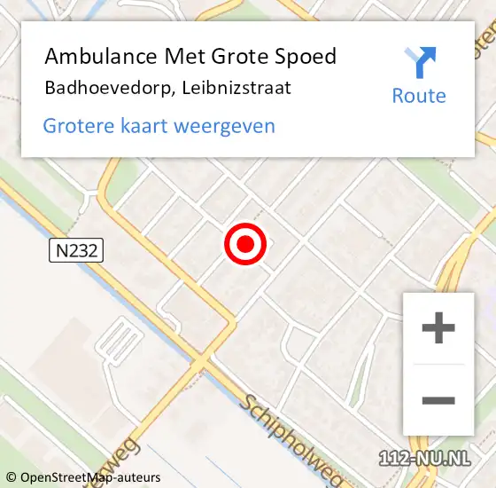 Locatie op kaart van de 112 melding: Ambulance Met Grote Spoed Naar Badhoevedorp, Leibnizstraat op 30 oktober 2022 04:35