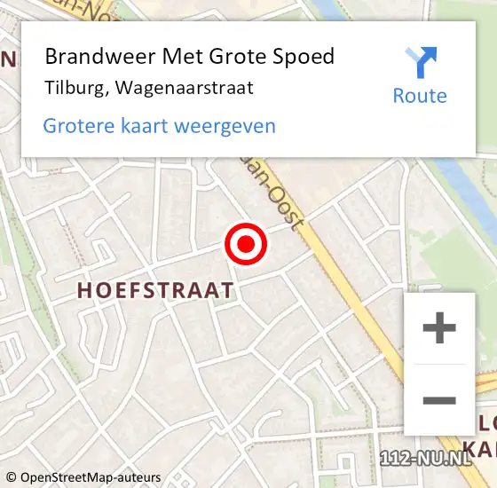 Locatie op kaart van de 112 melding: Brandweer Met Grote Spoed Naar Tilburg, Wagenaarstraat op 30 oktober 2022 04:37