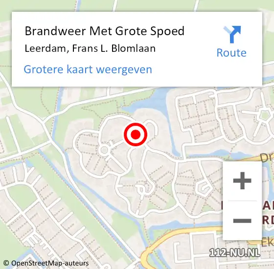 Locatie op kaart van de 112 melding: Brandweer Met Grote Spoed Naar Leerdam, Frans L. Blomlaan op 30 oktober 2022 04:49