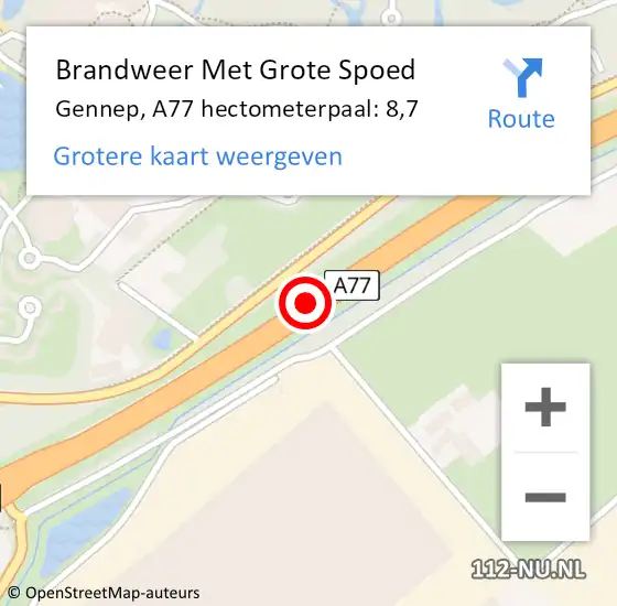 Locatie op kaart van de 112 melding: Brandweer Met Grote Spoed Naar Gennep, A77 hectometerpaal: 8,7 op 30 oktober 2022 05:03