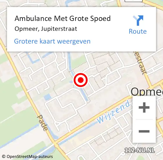 Locatie op kaart van de 112 melding: Ambulance Met Grote Spoed Naar Opmeer, Jupiterstraat op 30 oktober 2022 05:54