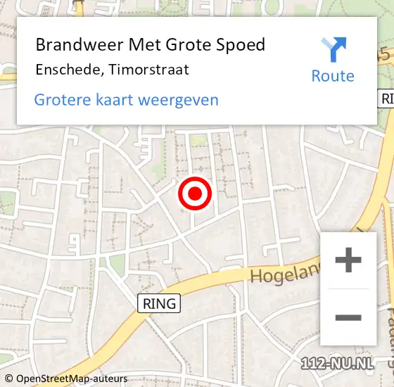 Locatie op kaart van de 112 melding: Brandweer Met Grote Spoed Naar Enschede, Timorstraat op 30 oktober 2022 05:57