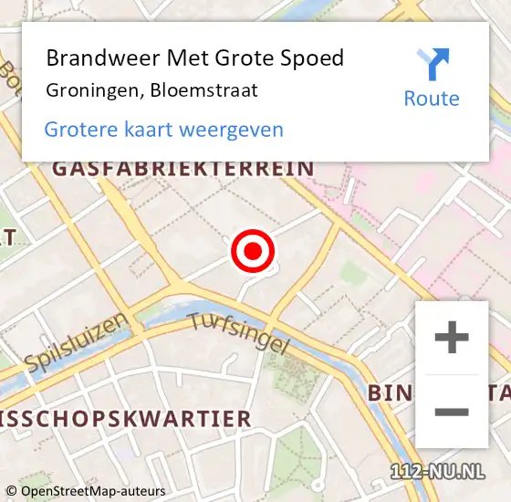 Locatie op kaart van de 112 melding: Brandweer Met Grote Spoed Naar Groningen, Bloemstraat op 30 oktober 2022 05:58