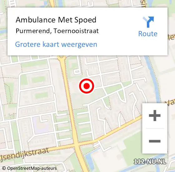 Locatie op kaart van de 112 melding: Ambulance Met Spoed Naar Purmerend, Toernooistraat op 30 oktober 2022 08:40