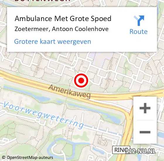 Locatie op kaart van de 112 melding: Ambulance Met Grote Spoed Naar Zoetermeer, Antoon Coolenhove op 30 oktober 2022 08:43