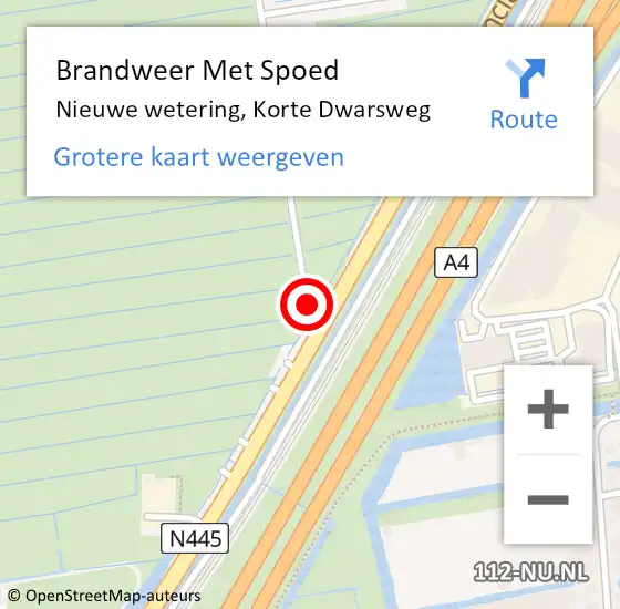 Locatie op kaart van de 112 melding: Brandweer Met Spoed Naar Nieuwe wetering, Korte Dwarsweg op 3 augustus 2014 10:05