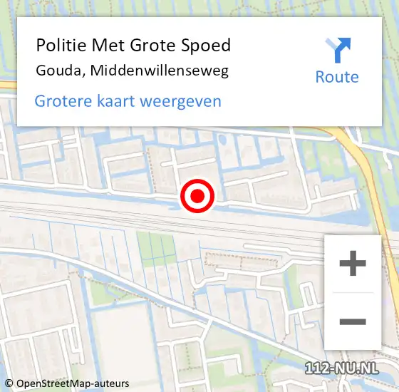 Locatie op kaart van de 112 melding: Politie Met Grote Spoed Naar Gouda, Middenwillenseweg op 30 oktober 2022 09:05