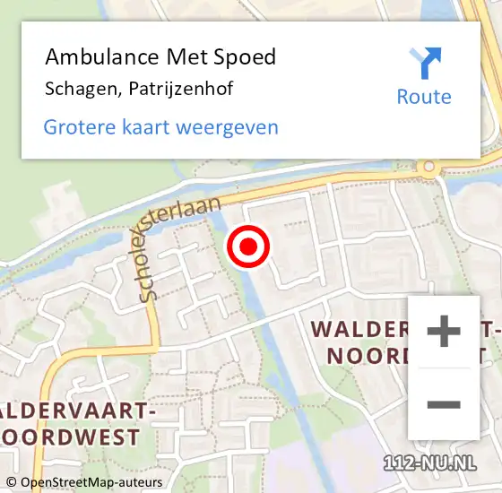 Locatie op kaart van de 112 melding: Ambulance Met Spoed Naar Schagen, Patrijzenhof op 30 oktober 2022 09:07