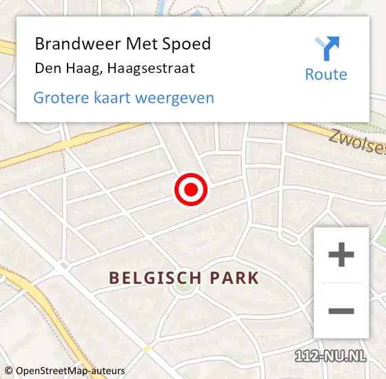 Locatie op kaart van de 112 melding: Brandweer Met Spoed Naar Den Haag, Haagsestraat op 30 oktober 2022 09:11