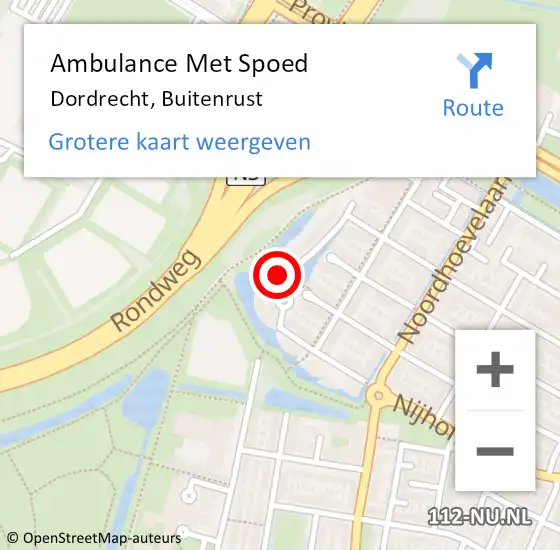 Locatie op kaart van de 112 melding: Ambulance Met Spoed Naar Dordrecht, Buitenrust op 30 oktober 2022 09:12