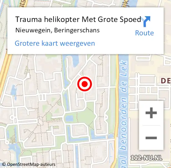 Locatie op kaart van de 112 melding: Trauma helikopter Met Grote Spoed Naar Nieuwegein, Beringerschans op 30 oktober 2022 09:19