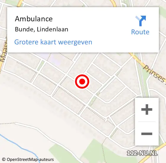 Locatie op kaart van de 112 melding: Ambulance Bunde, Lindenlaan op 3 augustus 2014 10:09