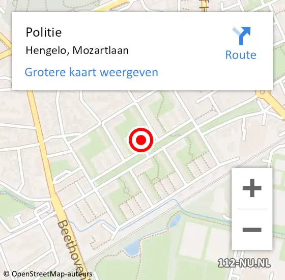 Locatie op kaart van de 112 melding: Politie Hengelo, Mozartlaan op 30 oktober 2022 10:07
