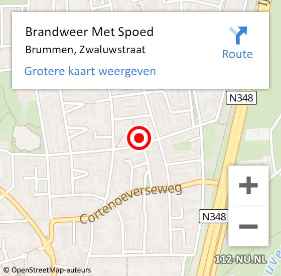 Locatie op kaart van de 112 melding: Brandweer Met Spoed Naar Brummen, Zwaluwstraat op 30 oktober 2022 10:09