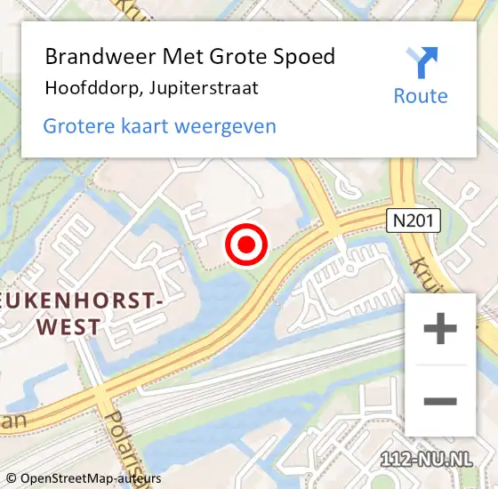 Locatie op kaart van de 112 melding: Brandweer Met Grote Spoed Naar Hoofddorp, Jupiterstraat op 30 oktober 2022 10:11