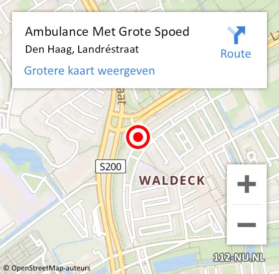 Locatie op kaart van de 112 melding: Ambulance Met Grote Spoed Naar Den Haag, Landréstraat op 30 oktober 2022 10:26