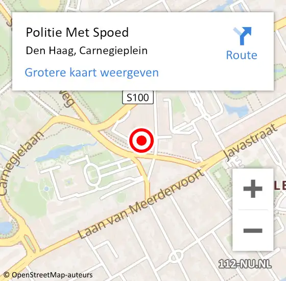 Locatie op kaart van de 112 melding: Politie Met Spoed Naar Den Haag, Carnegieplein op 30 oktober 2022 10:35