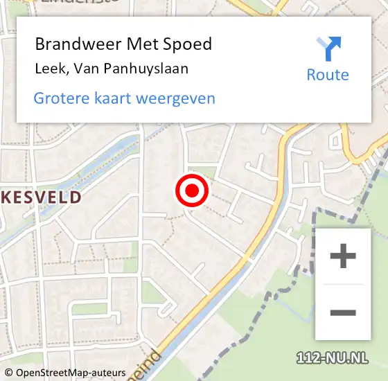 Locatie op kaart van de 112 melding: Brandweer Met Spoed Naar Leek, Van Panhuyslaan op 30 oktober 2022 10:39