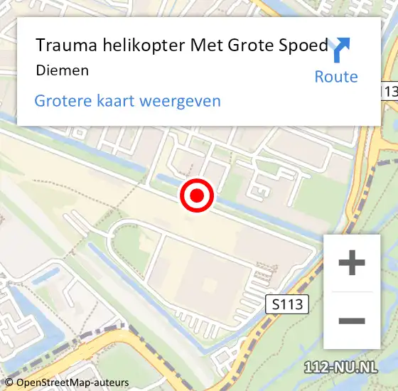 Locatie op kaart van de 112 melding: Trauma helikopter Met Grote Spoed Naar Diemen op 30 oktober 2022 10:41