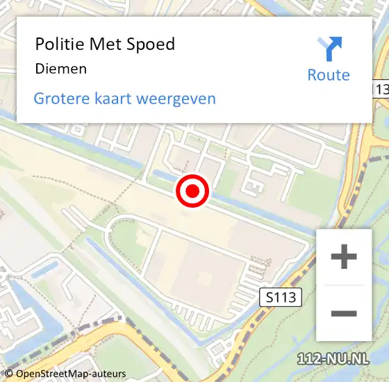 Locatie op kaart van de 112 melding: Politie Met Spoed Naar Diemen op 30 oktober 2022 10:42