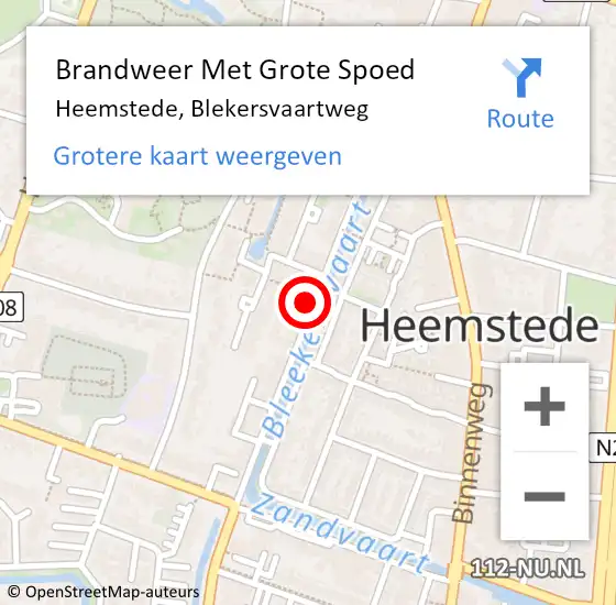 Locatie op kaart van de 112 melding: Brandweer Met Grote Spoed Naar Heemstede, Blekersvaartweg op 30 oktober 2022 10:52