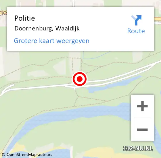 Locatie op kaart van de 112 melding: Politie Doornenburg, Waaldijk op 30 oktober 2022 11:27