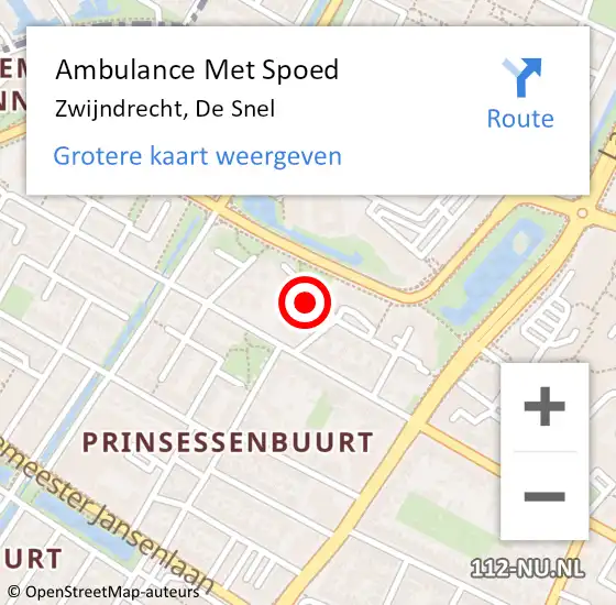 Locatie op kaart van de 112 melding: Ambulance Met Spoed Naar Zwijndrecht, De Snel op 30 oktober 2022 11:34