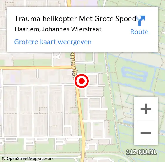 Locatie op kaart van de 112 melding: Trauma helikopter Met Grote Spoed Naar Haarlem, Johannes Wierstraat op 30 oktober 2022 11:36