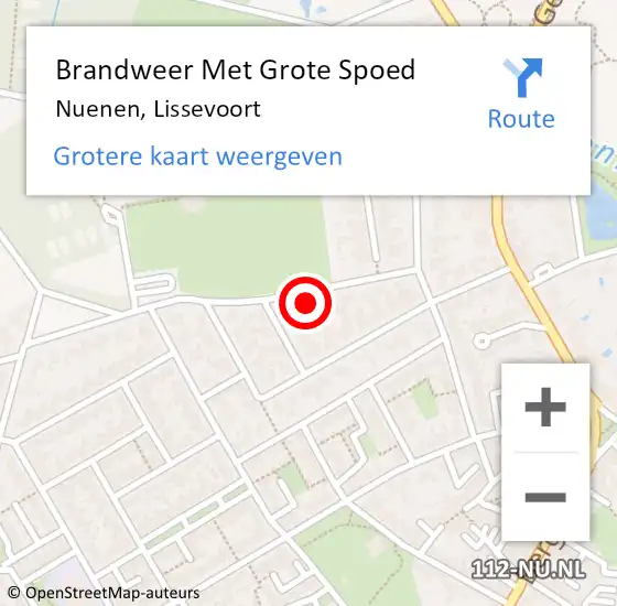 Locatie op kaart van de 112 melding: Brandweer Met Grote Spoed Naar Nuenen, Lissevoort op 30 oktober 2022 11:48