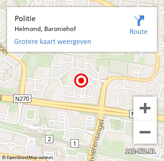 Locatie op kaart van de 112 melding: Politie Helmond, Baroniehof op 30 oktober 2022 12:23