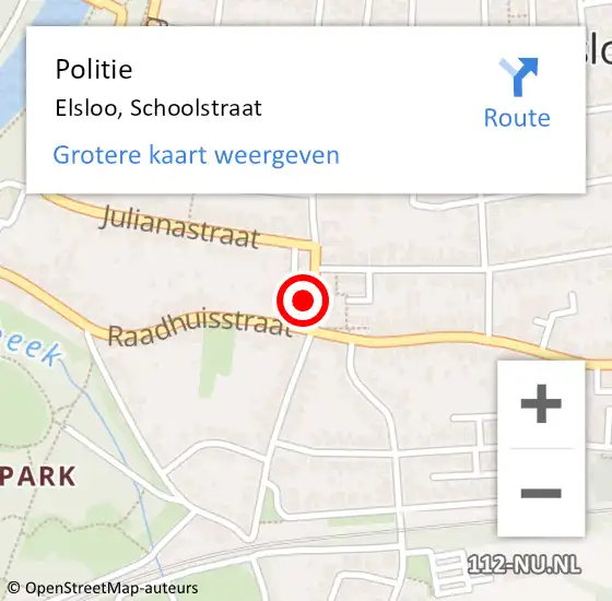 Locatie op kaart van de 112 melding: Politie Elsloo, Schoolstraat op 30 oktober 2022 12:42