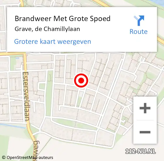 Locatie op kaart van de 112 melding: Brandweer Met Grote Spoed Naar Grave, de Chamillylaan op 30 oktober 2022 13:12