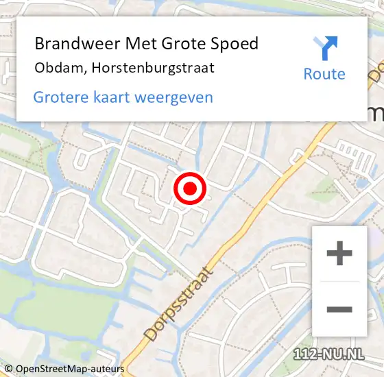 Locatie op kaart van de 112 melding: Brandweer Met Grote Spoed Naar Obdam, Horstenburgstraat op 30 oktober 2022 13:13