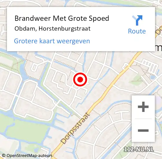Locatie op kaart van de 112 melding: Brandweer Met Grote Spoed Naar Obdam, Horstenburgstraat op 30 oktober 2022 13:16
