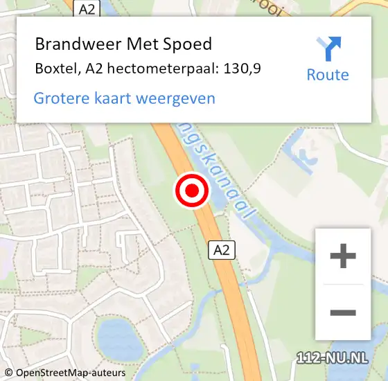 Locatie op kaart van de 112 melding: Brandweer Met Spoed Naar Boxtel, A2 hectometerpaal: 130,9 op 30 oktober 2022 13:45