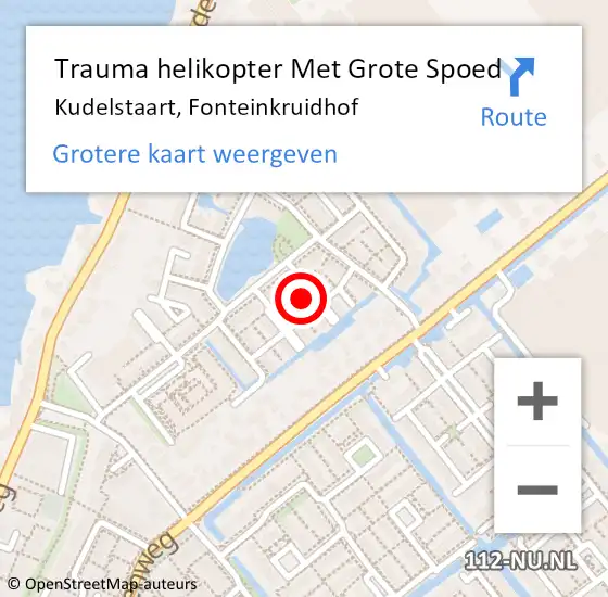 Locatie op kaart van de 112 melding: Trauma helikopter Met Grote Spoed Naar Kudelstaart, Fonteinkruidhof op 30 oktober 2022 13:46