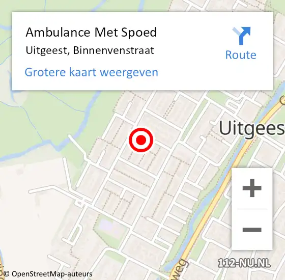 Locatie op kaart van de 112 melding: Ambulance Met Spoed Naar Uitgeest, Binnenvenstraat op 30 oktober 2022 13:48