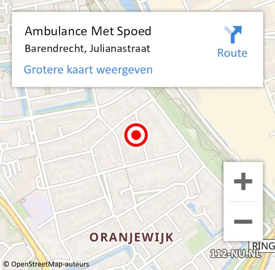 Locatie op kaart van de 112 melding: Ambulance Met Spoed Naar Barendrecht, Julianastraat op 30 oktober 2022 13:49