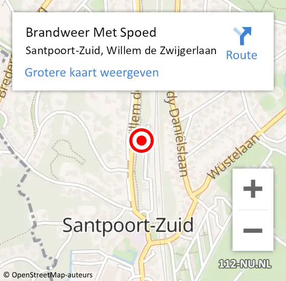 Locatie op kaart van de 112 melding: Brandweer Met Spoed Naar Santpoort-Zuid, Willem de Zwijgerlaan op 30 oktober 2022 14:00