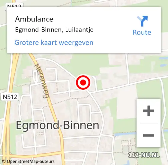 Locatie op kaart van de 112 melding: Ambulance Egmond-Binnen, Luilaantje op 30 oktober 2022 14:06