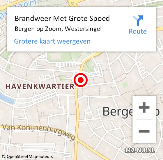Locatie op kaart van de 112 melding: Brandweer Met Grote Spoed Naar Bergen op Zoom, Westersingel op 30 oktober 2022 14:07
