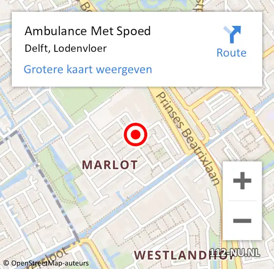 Locatie op kaart van de 112 melding: Ambulance Met Spoed Naar Delft, Lodenvloer op 30 oktober 2022 14:12