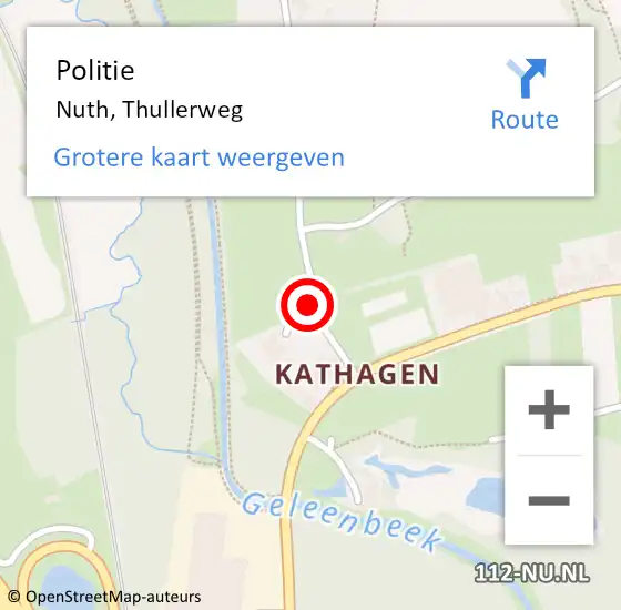 Locatie op kaart van de 112 melding: Politie Nuth, Thullerweg op 30 oktober 2022 14:51