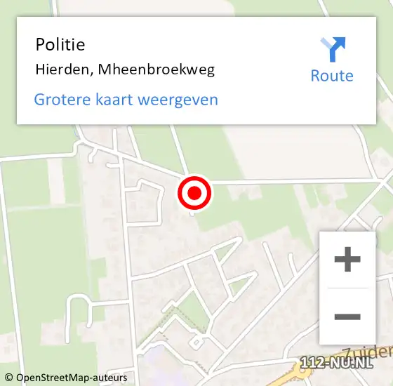 Locatie op kaart van de 112 melding: Politie Hierden, Mheenbroekweg op 30 oktober 2022 14:57