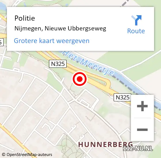 Locatie op kaart van de 112 melding: Politie Nijmegen, Nieuwe Ubbergseweg op 30 oktober 2022 15:00