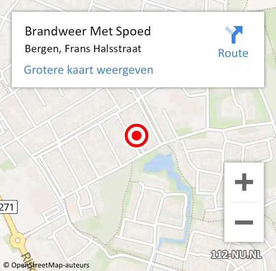 Locatie op kaart van de 112 melding: Brandweer Met Spoed Naar Bergen, Frans Halsstraat op 30 oktober 2022 15:01