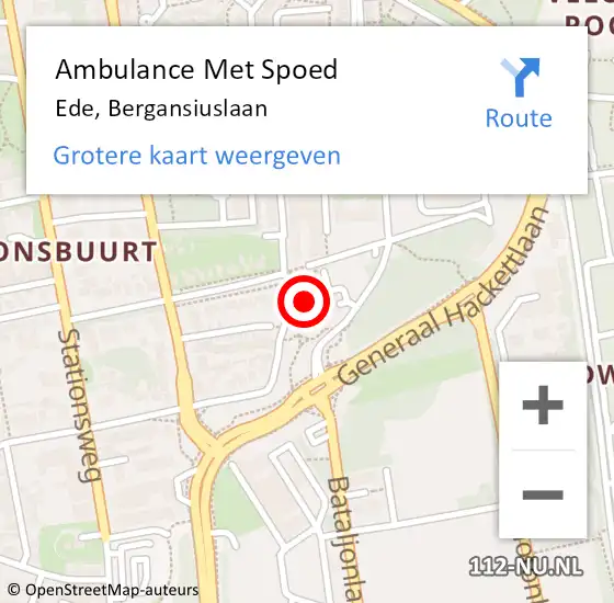 Locatie op kaart van de 112 melding: Ambulance Met Spoed Naar Ede, Bergansiuslaan op 30 oktober 2022 15:07