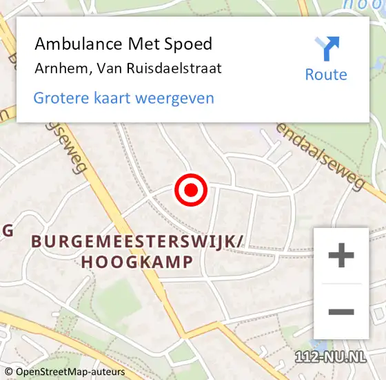 Locatie op kaart van de 112 melding: Ambulance Met Spoed Naar Arnhem, Van Ruisdaelstraat op 30 oktober 2022 15:10