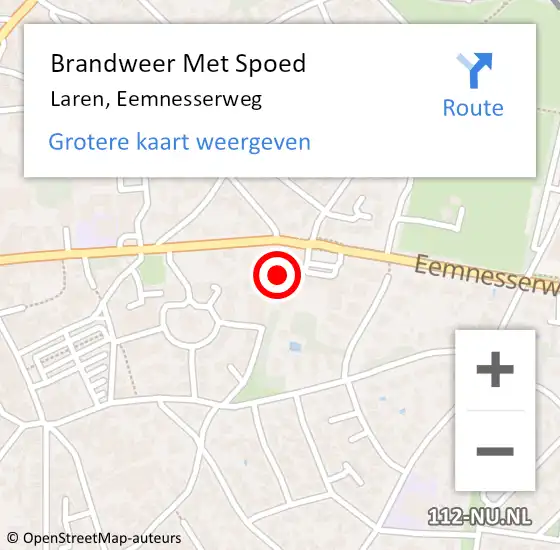 Locatie op kaart van de 112 melding: Brandweer Met Spoed Naar Laren, Eemnesserweg op 30 oktober 2022 16:12