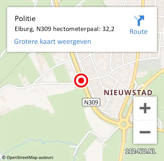 Locatie op kaart van de 112 melding: Politie Elburg, N309 hectometerpaal: 32,2 op 30 oktober 2022 16:30